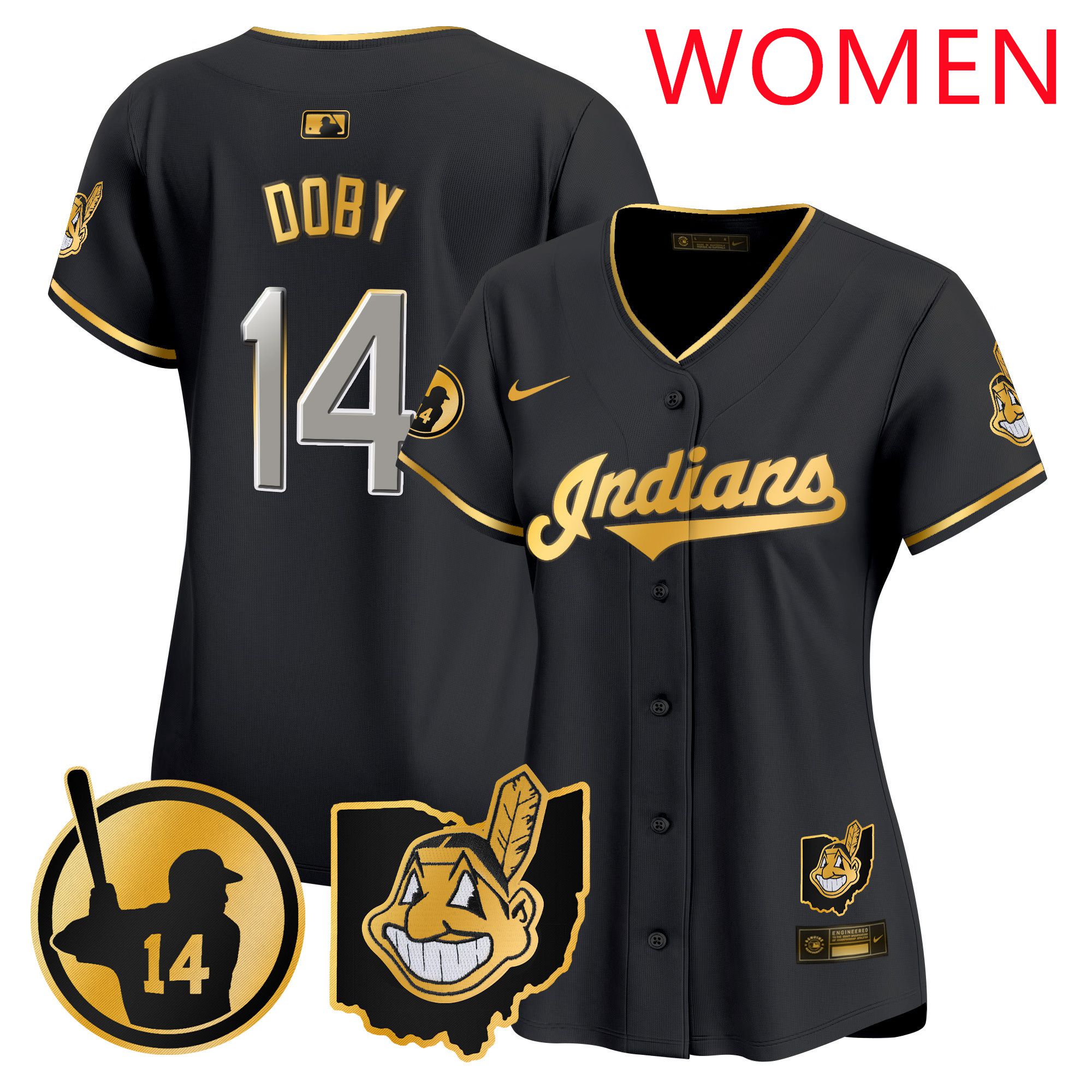Women Cleveland Indians #14 Doby Black Nike 2025 Patch Vapor Premier Limited MLB Jersey